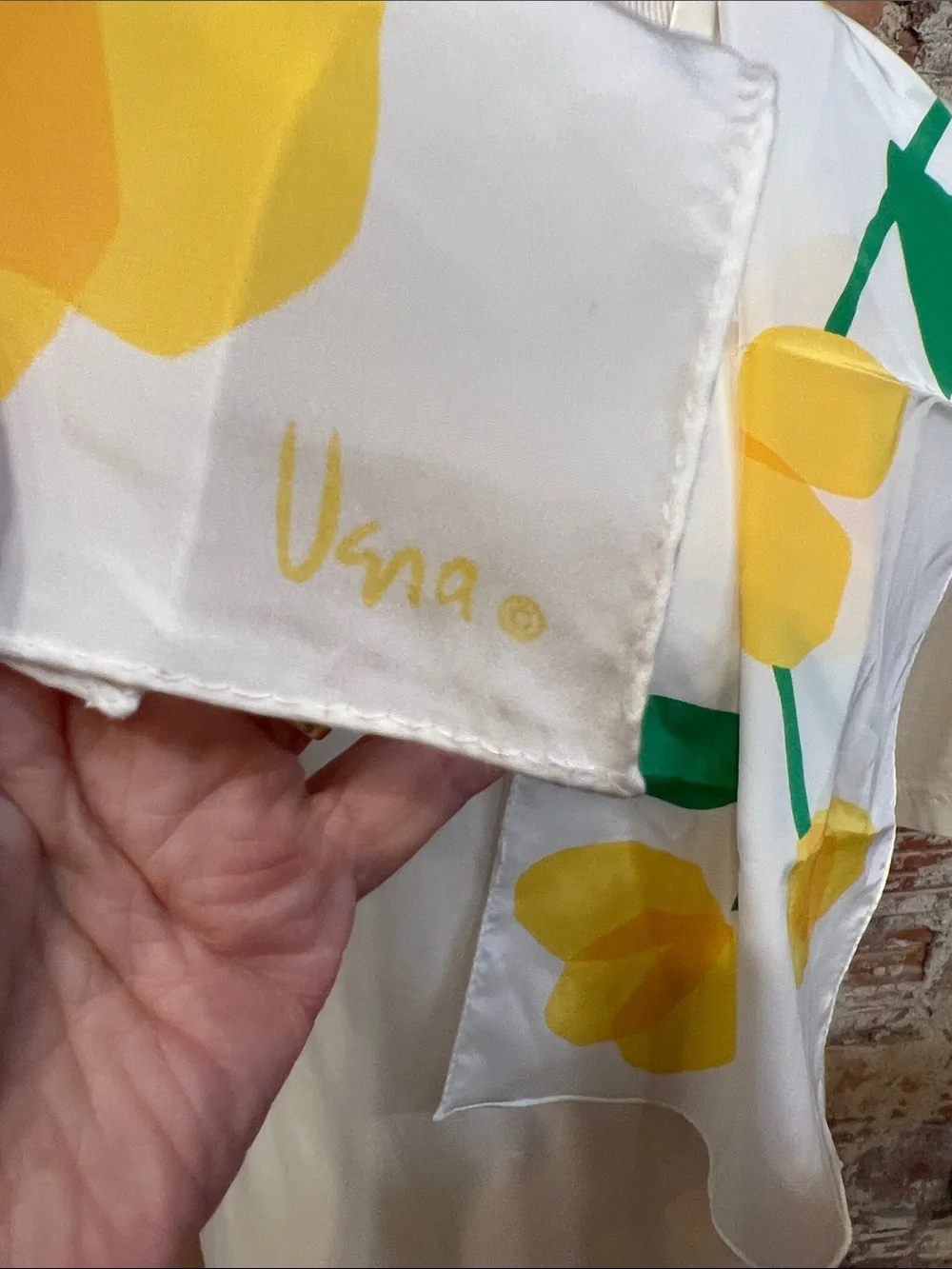 Vintage Vera Neumann oblong hand rolled floral Scarf white & yellows